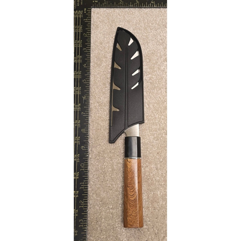 Happy Home Story Santoku Knife Wood Grain Handle Hollow Edge w/ Sheath